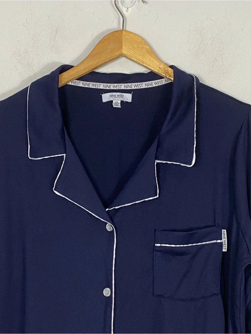 NINE WEST long-sleeve button-down XL pajama gown top navy blue